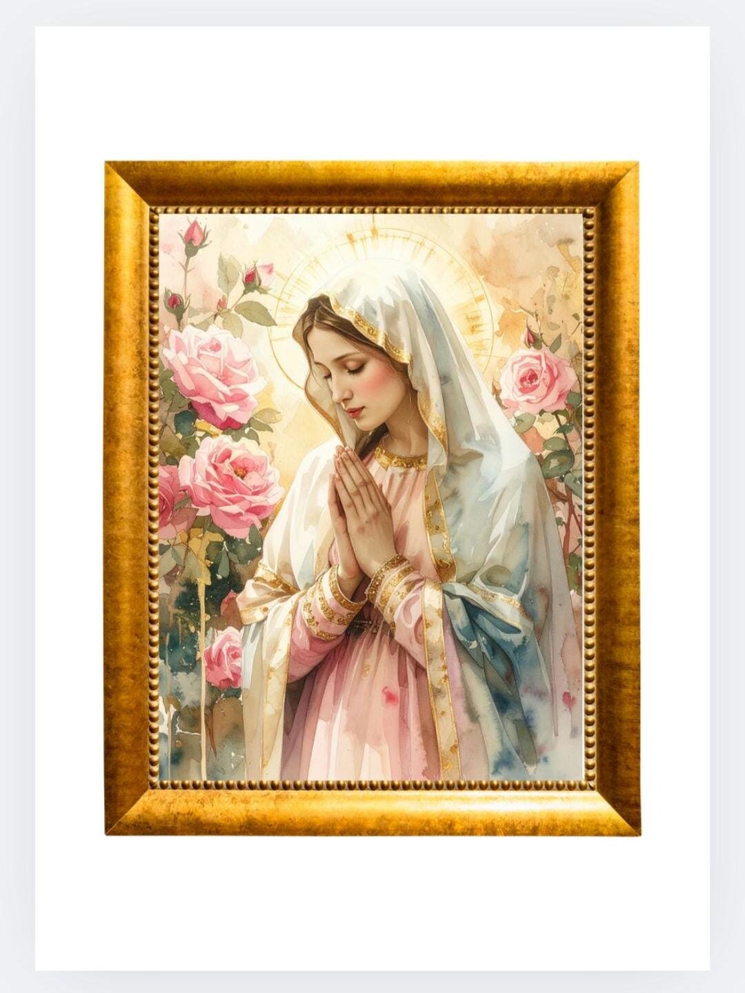Virgin Mary in Prayer Impasto Oil Painting | Catholic Digital Download ...