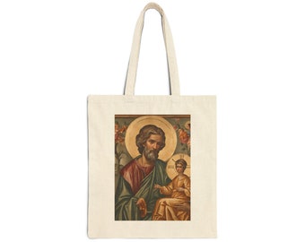 Borsa tote in tela di cotone San Giuseppe Borsa tote cattolica Saint Tote