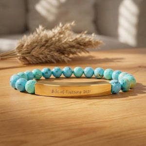 Nursing Graduate Natural Stone Bracelet | Custom Lawyer Bracelet | Personalized College Grad Jewelry Boho