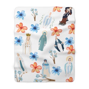Mary Sherpa Fleece Blanket Blessed Mother Sherpa Fleece Blanket Catholic Blanket Christian Blanket
