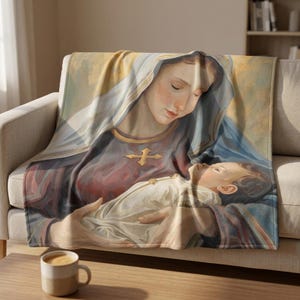 Timeless Madonna and Child Minky Blanket | Religious Nativity Classic throw | Study Blanket University