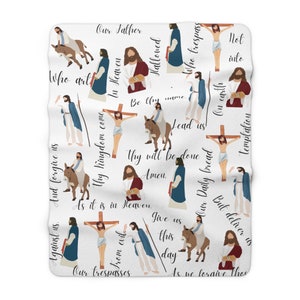 The Our Father Sherpa Fleece Blanket, Christian Catholic Blanket, First Communion, Confirmation Gift, Catholic Woman Gift, Christian Gift