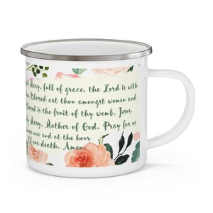 Hail Mary Full of Grace Enamel Catholic Mug, 12 oz Stainless Steel, Our Lady Coffee Mug, Blessed Mother Coffee Mug Confirmation Baptism Gift