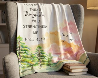 Phil 4:13 Minky Blanket | Prayer Blanket for Mom Grandma | Student Blanket University | Comfy Winter Reading Throw Mom