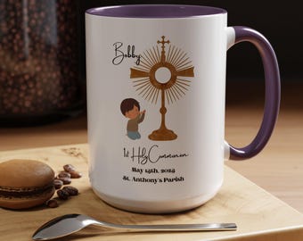 Taza de café personalizada para la Primera Comunión / Recuerdo personalizado de la Primera Comunión / Taza con nombre, fecha e iglesia para la Primera Comunión / Regalo sacramental