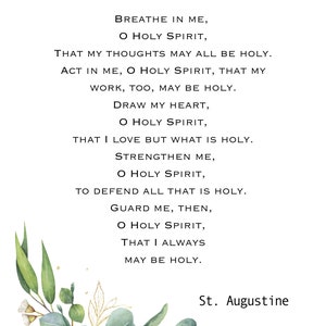 Holy Spirit Prayer by St. Augustine Digital Print, Prayer Printable, Saint Prayer Download, Catholic Digital Download
