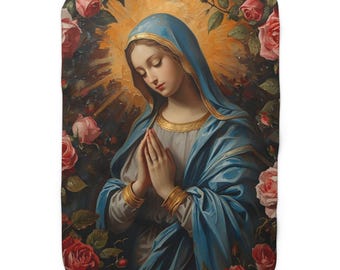 Jungfrau Maria Sherpa-Decke | Katholische Madonna Blumendecke | Marian Gebetsdecke | Konfirmation Taufgeschenk | RCIA / OCIA Geschenk |