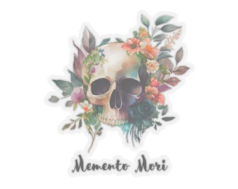 Adesivo de caveira Memento Mori: decalque católico floral