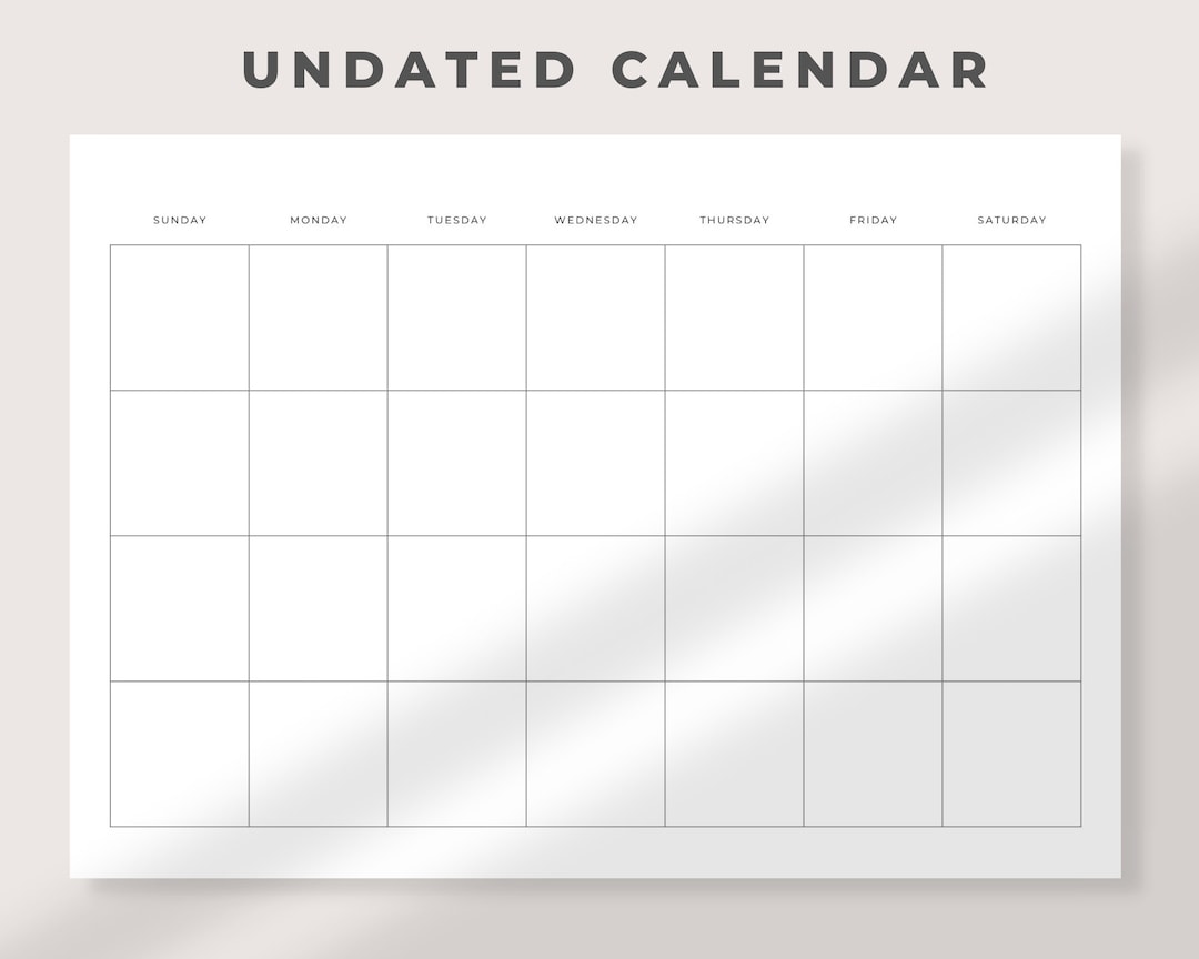Blank Undated Monthly Calendar Printable Blank Calendar - Etsy