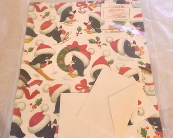 Vintage Christmas Penguin Craft Wrapping Paper 2 sheets Sealed NOS