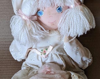 Vintage Amtoy American Greetings Precious Moments Soft Cloth Doll 12" w/Cat, Korea, Toy