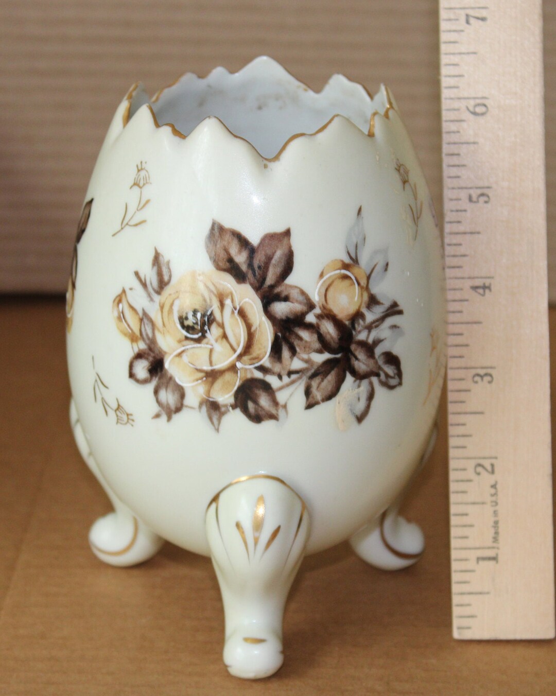 Vintage Napco Ware Japan Footed Porcelain Egg-shaped Vase Brown Tan ...