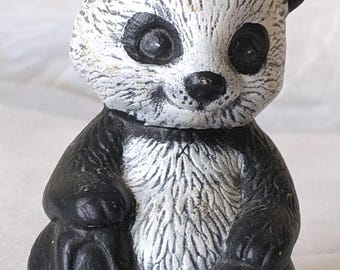 Vintage Ceramic Sitting Panda Bear Desk Figurine Hand-painted Cheery Whimsical Home Decor