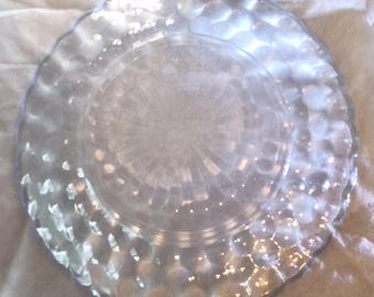 Vintage Blue Bubble Hobnail Anchor Hocking Dinner Plate Starburst Center 9"