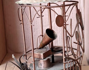 Vintage Copper Tin Gazebo 2-Seater Romantic Dinner Rotating Music Box Hong Kong, Fuji Japan Movement, Home Decor Collectible