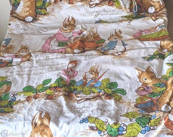 Vintage Beatrix Potter Peter Rabbit Family Fabric 42" x 62" -Pre-owned Drawstring Toy Laundry Bag 21" x 31"