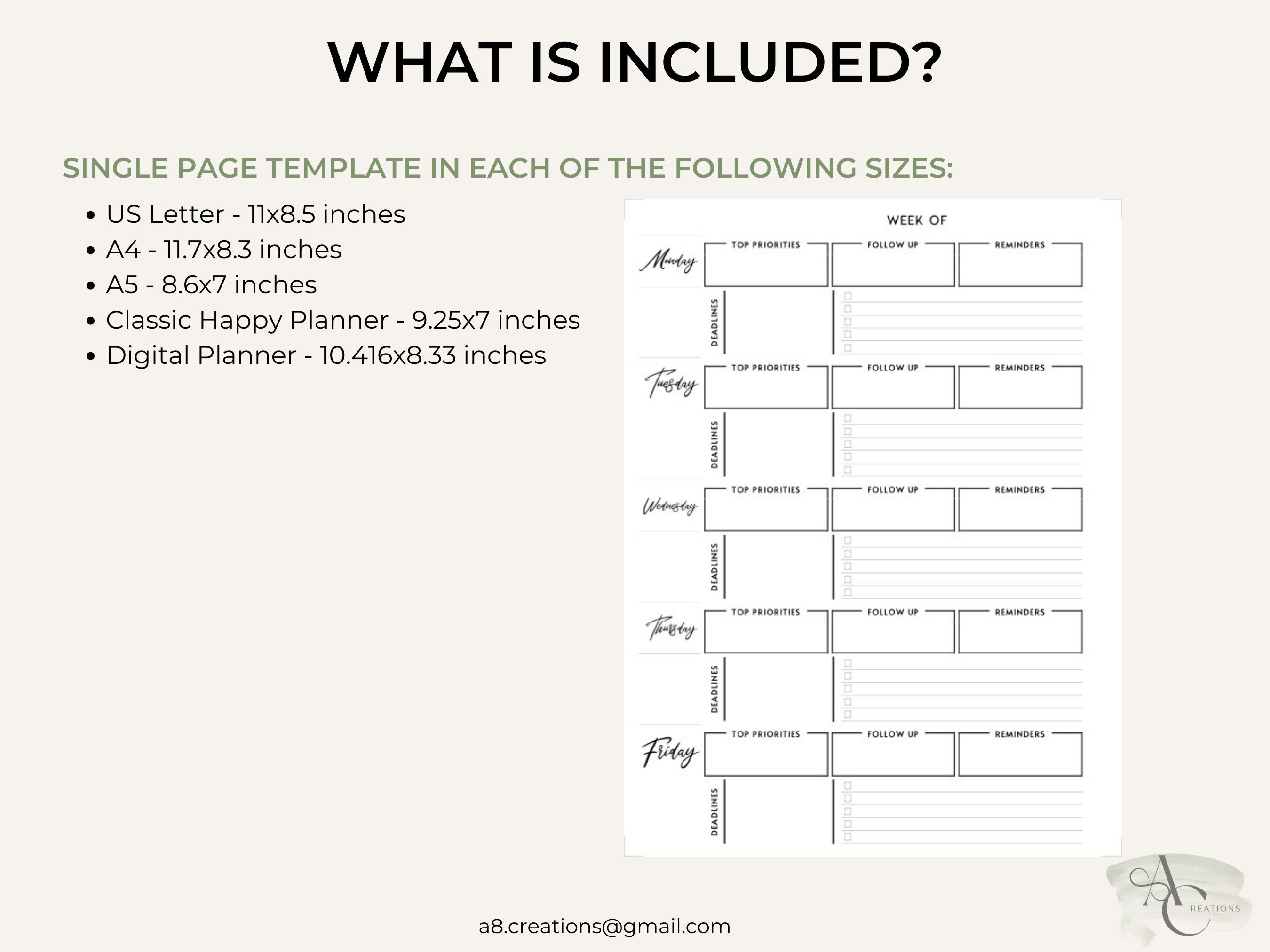 Printable Weekly Planner, Work Week Planner, Productivity Planner ...