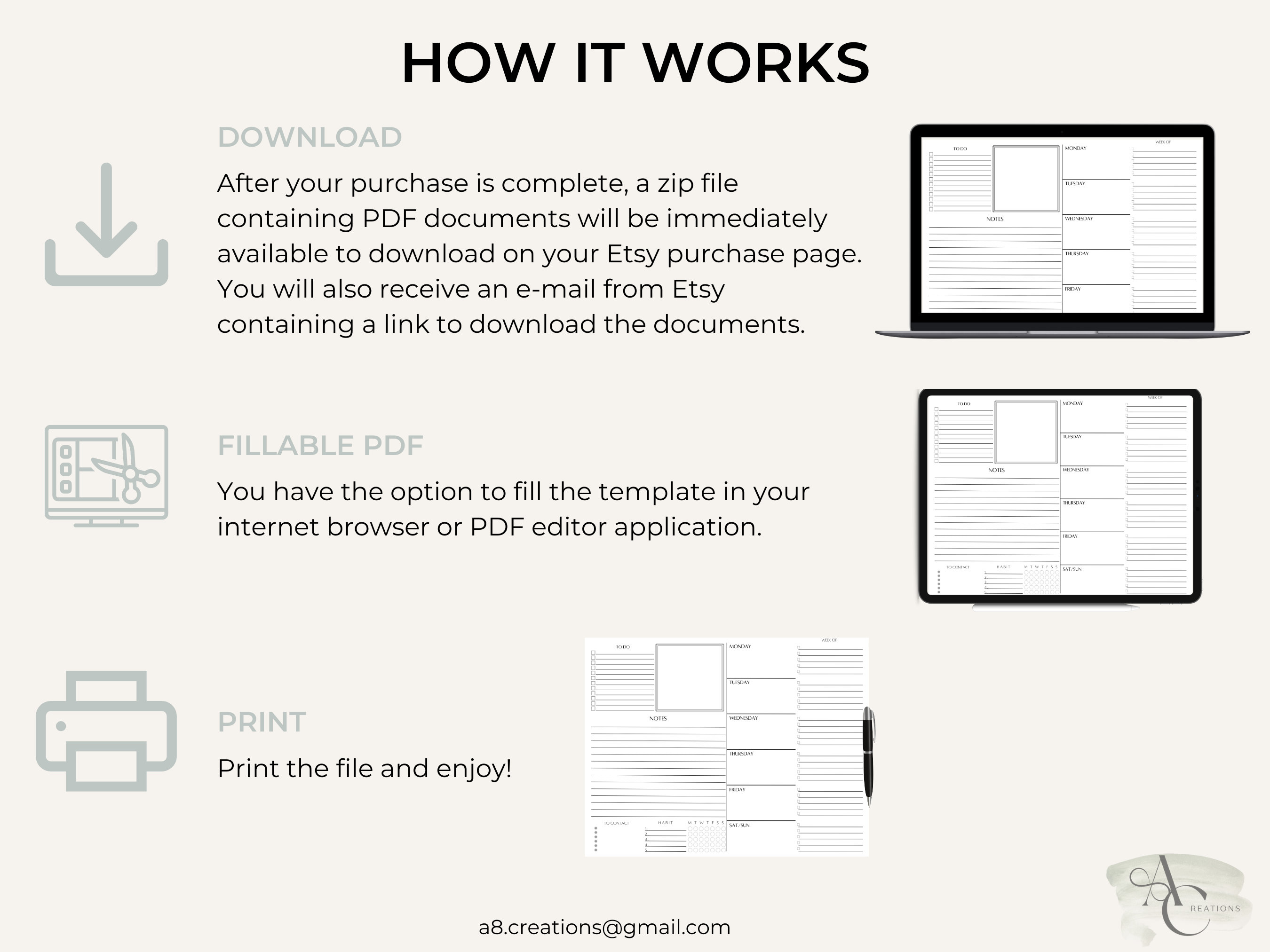 Printable Weekly Planner, Printable Template, Weekly Organization ...