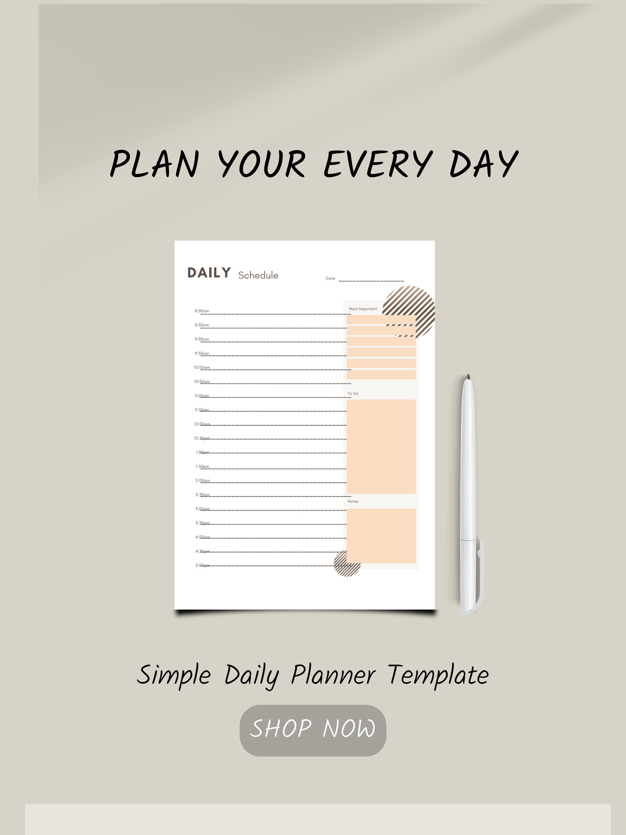 Brown Basic Printable Planner Undated Digital Planner Daily Schedule ...