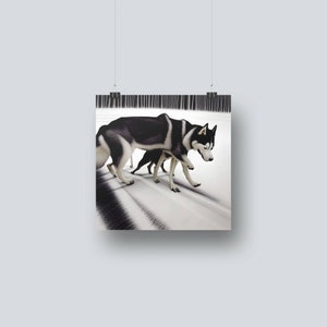 Husky Hiding Puppy Printable Poster Digital Downloadable Winter