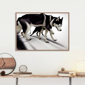 Husky Hiding Puppy Printable Poster Digital Downloadable Winter
