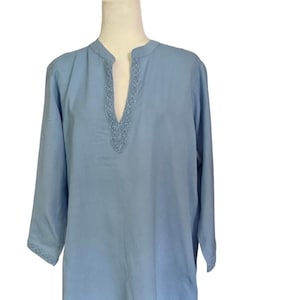 Blue Maxi - One Size Women&#39;s Cotton/Linen Vacation Dress/Caftan with Pockets