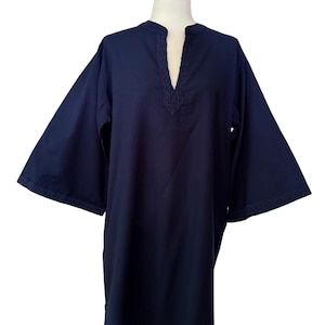 Navy Blue Maxi - One Size Women&#39;s Cotton/Linen Vacation Dress/Caftan with Pockets