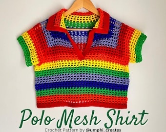 Polo Mesh Shirt Crochet Pattern (English)|Hood Mesh Crochet Top