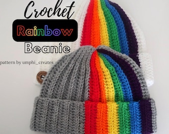 Rainbow Ribbed Crochet Beanie Pattern