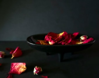 Cast Iron Long Smudge Pot, Offering Bowl, Incense Burner