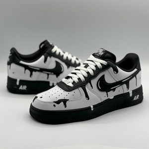 Black and White Drips, Black and White Drip Shoes, Black and White Air Force 1, Custom Sneakers Custom Shoes, Hand Painted Shoes, Custom AF1