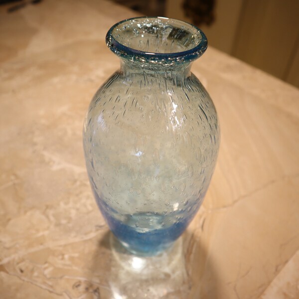 Vintage Light Blue Bubble Art Glass Vase Handmade West Virginia