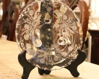 Vintage Crystal Fostoria Glass Heather 3 Footed Serving Plate