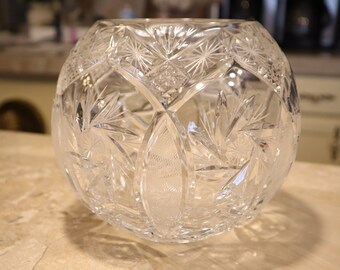 Large Vintage Shannon Cut Glass Crystal Rose Bowl