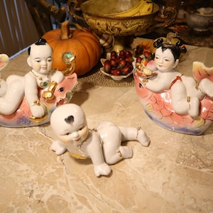 Vintage Chinese Porcelain Prosperity Good Fortune Figurines