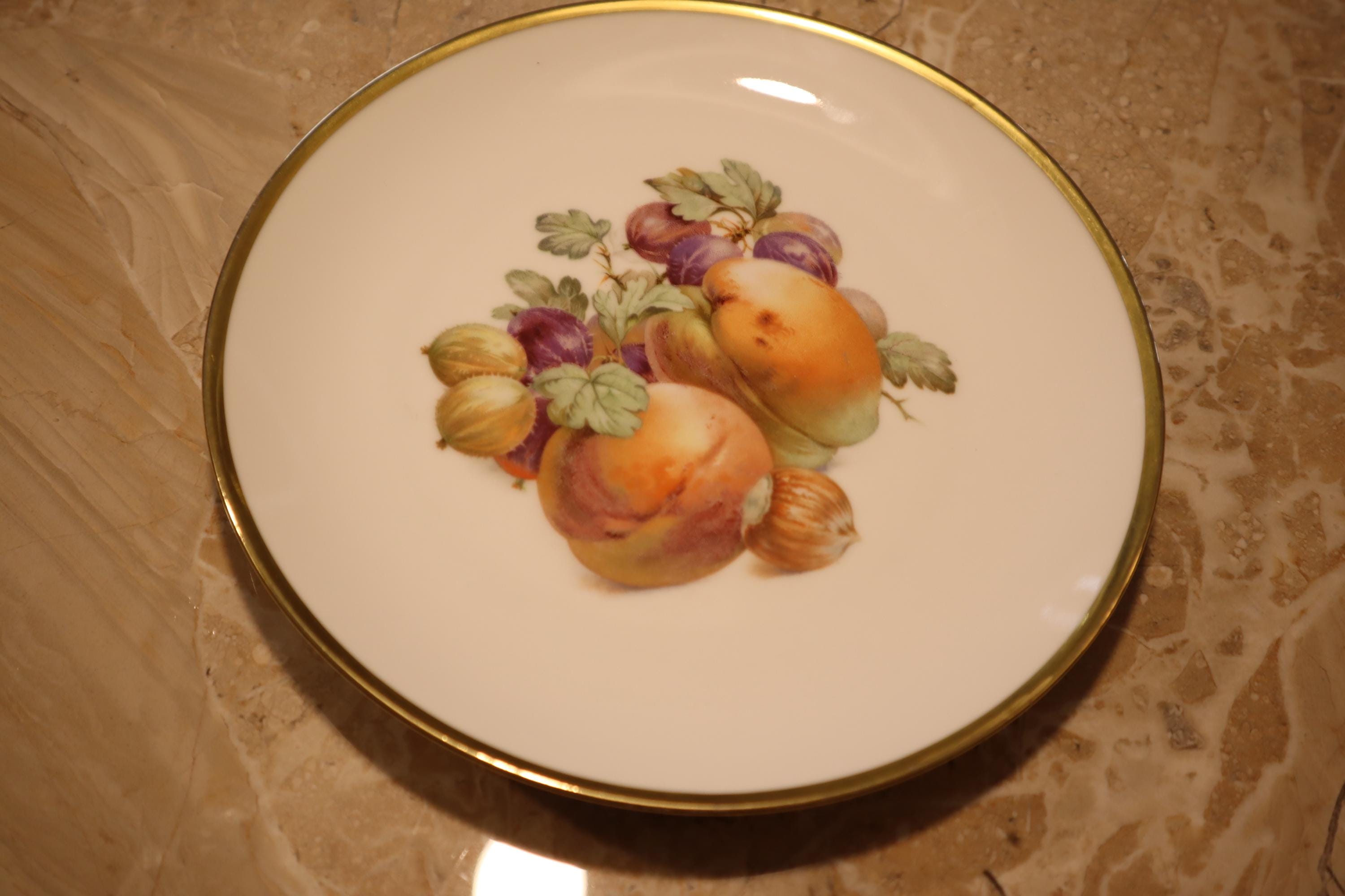 Service à Dessert Eschenbach Porcelaine – 12 Assiettes Blanches Et Or Fin – Occasion