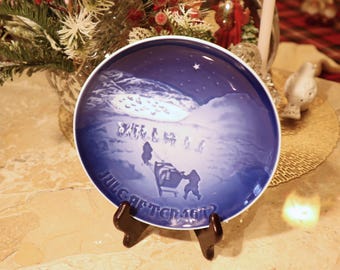 Vintage 1972 Blue Porcelain B&G Copenhagen Denmark Plate Christmas In Greenland