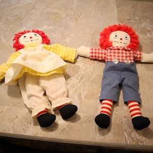 Poupées Raggedy Ann et Andy faites main en tissu vintage