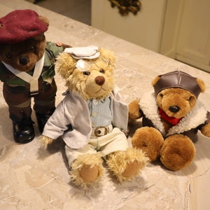Lot of 3 Small Career Teddy Bears - Bush Pilot Army Airbourne and Field Doctor