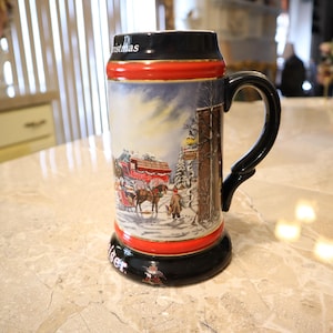 Vintage 1992 Budweiser Christmas Collectible Handled Mug Stein