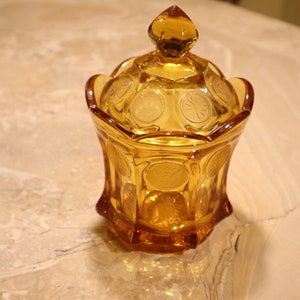 Vintage Fostoria Amber Coin Glass Candy Dish