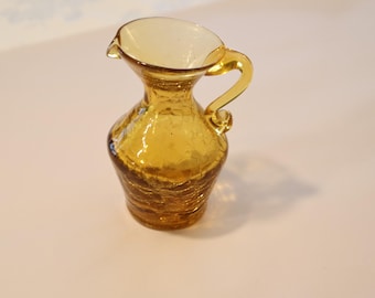 Vintage 1950s Amber Crackle Glass Pitcher West Virginia