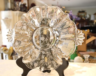 Crystal Vintage Fostoria Meadow Rose Chintz Serving Plate