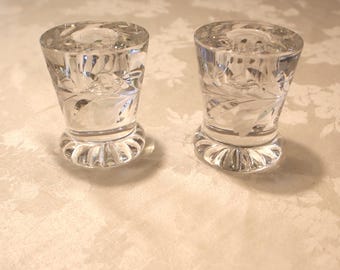 Vintage Pair of Etched Crystal Kosta Boda Candlestick Holders Sweden