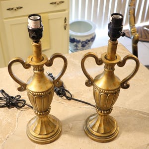 Vintage pair of Trophy Metal Urn Double Handled Style Lamps