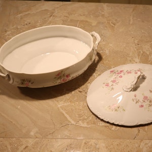 Vintage Austrian Porcelain Pink Roses Serving Tureen Bowl With Lid