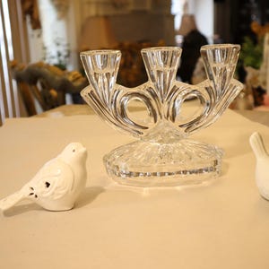 Vintage Fostoria USA 3 Candlestick Crystal MCM Candle Holder