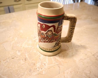 Vintage 1998 Budweiser Christmas Collectible Handled Mug Stein