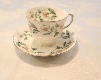 Vintage Crown Staffordshire England Rose Porcelain Bone China Teacup and Saucer