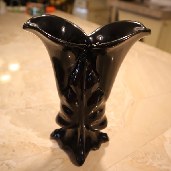 Fabulous 1950s Camark Black Ceramic Art Deco Revival Vase